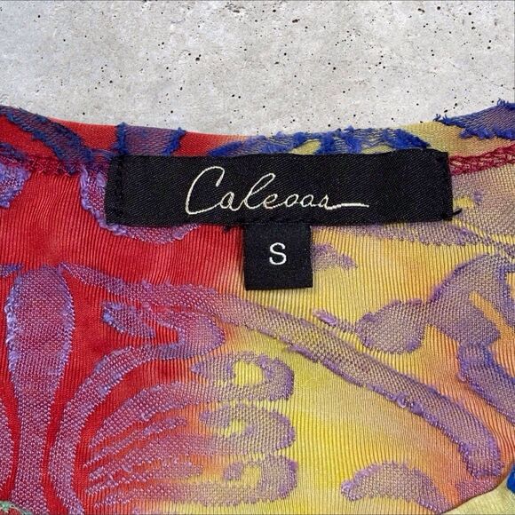 Calessa Textured Womens Tunic Top Red Yellow Blue Artsy Size Small - Picture 8 of 9
